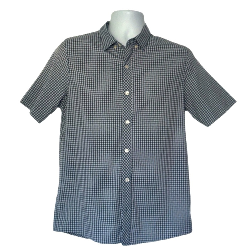 Travis Mathew Men’s Short Sleeve Button-Up Shirt M Blue Gingham Stretch Golf